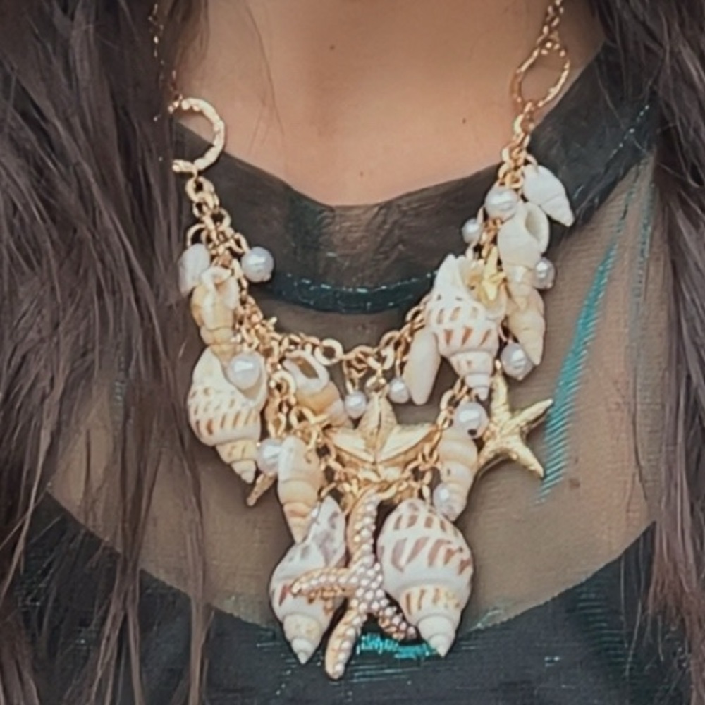 Gold and Cream Shell Charm Necklace